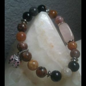 Lucky Lady Bug Jasper, Jet, & Rose Quartz Bracelet